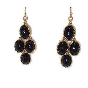 NWT Gold Tone Black Chandelier Drop Dangle Hook Earrings Bead 2.5"